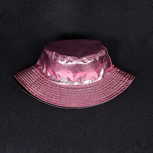 Image of Unisex Metallic Bucket Hat Waterproof Holographic Bucket Hat Fishing Hat Trendy Hip Pop Sun Cap