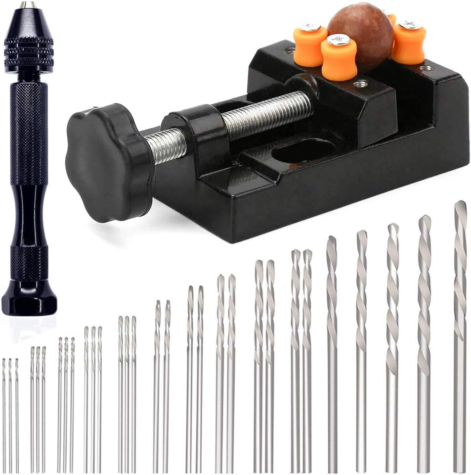 30 Pcs Pin Drill Set,Uspacific Universal Multiple Size Pin Vice with a Mini Carving Clamp for Craft Carving,DIY,Woodworking,Jewelry or Model Making