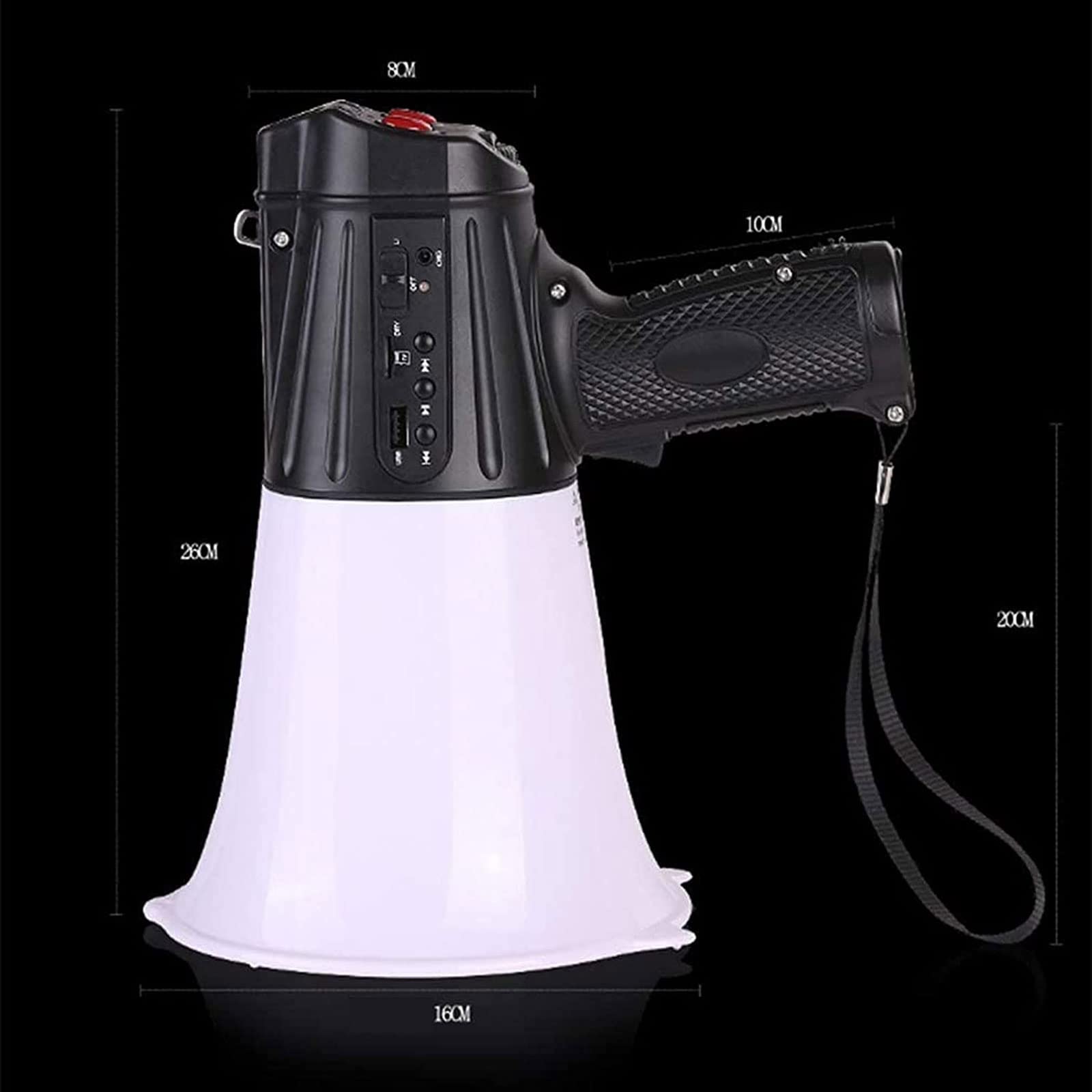 Megafon LED Megafon Bullhorn Lautsprecher mit LED-Taschenlampe, 30 Watt Megafon-Lautsprecher, Lautsprecher mit Sprachsteuerung für Outdoor, Polizei, Cheerleading