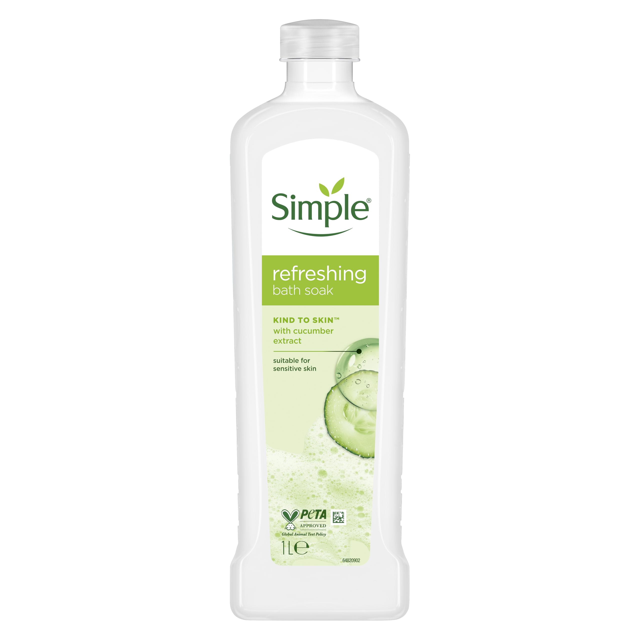 Simple 3x Kind to Skin Refreshing 'Bath Soak' Cucumber Extract Sensitive Skin, 1L in Green
