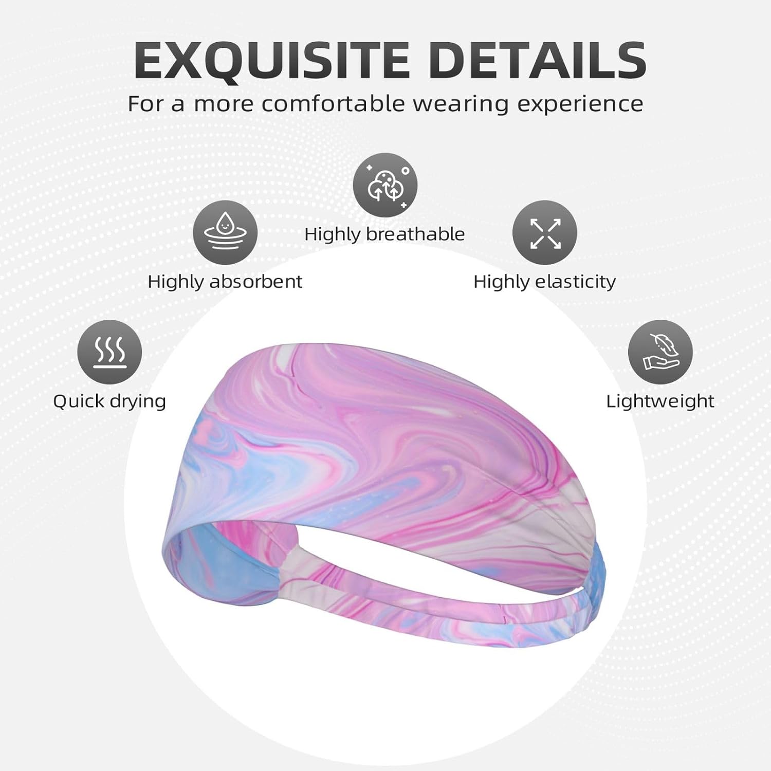 Sports Head Tie Workout Headbands Non Slip Sport Sweatbands Yoga Hairbands for Travel Fitness Athletic Moisture Wicking - Colorful Marble Pastel Pink Blue Purple