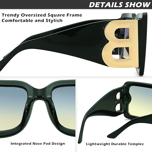 Miniatura 5 de Melpomenia Gafas de sol cuadradas de gran tamaño para mujeres y hombres, a la moda, color negro, grueso, marco grande, gafas de sol de lujo