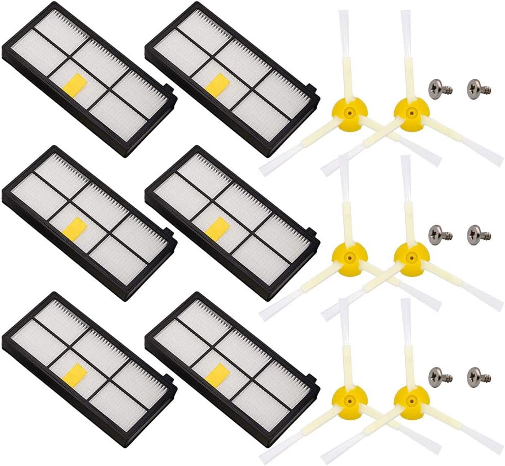 Neutop Side Brush Filter Kit Replacement for iRobot Roomba 800 900 Series 801 805 860 870 877 880 890 891 960 980 981 985 Robotic Vacuums with 6 Filters 6 Side Brushes with Screws pre-Installed.