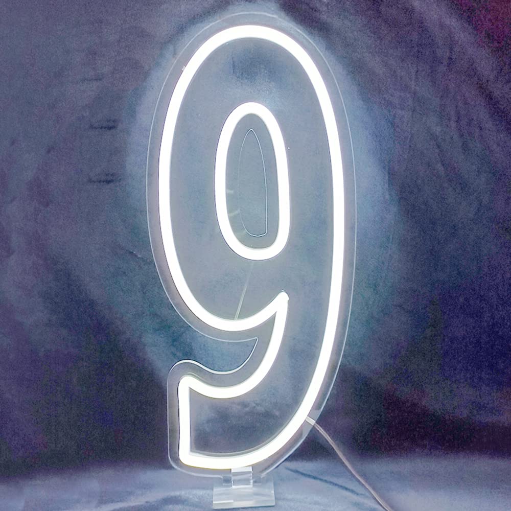 bpa LED Number Neon Sign 25x45 cm Dimmable Light Sign for Age Birthday Party Anniversary Event Cafe Bar DIY Sweet Decor Night Light (Number 9)