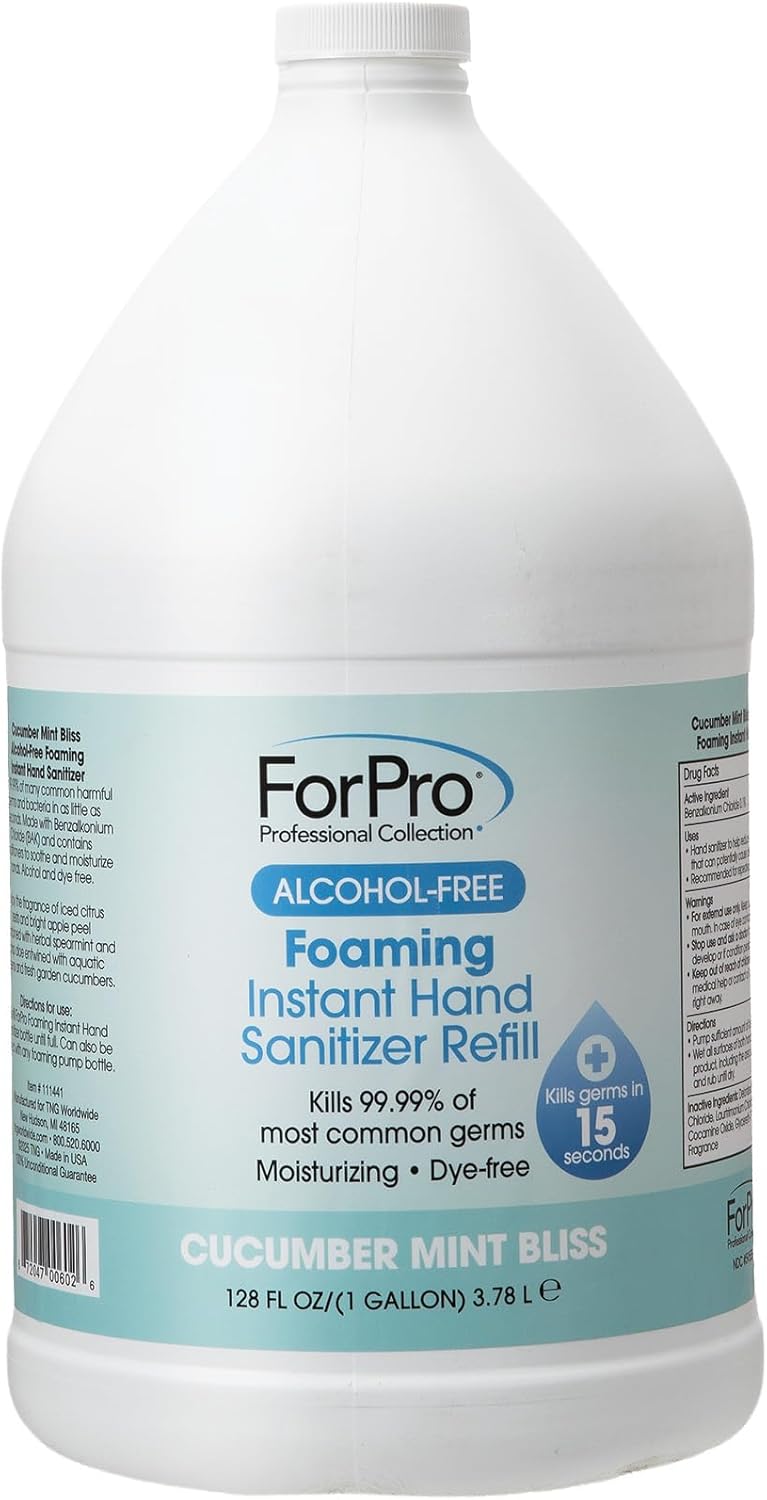 ForPro Alcohol-Free Foaming Instant Hand Sanitizer, Moisturizing, Dye-Free Formula, Cucumber Mint Bliss Scent, 1 Gallon (128 fl oz) Refill