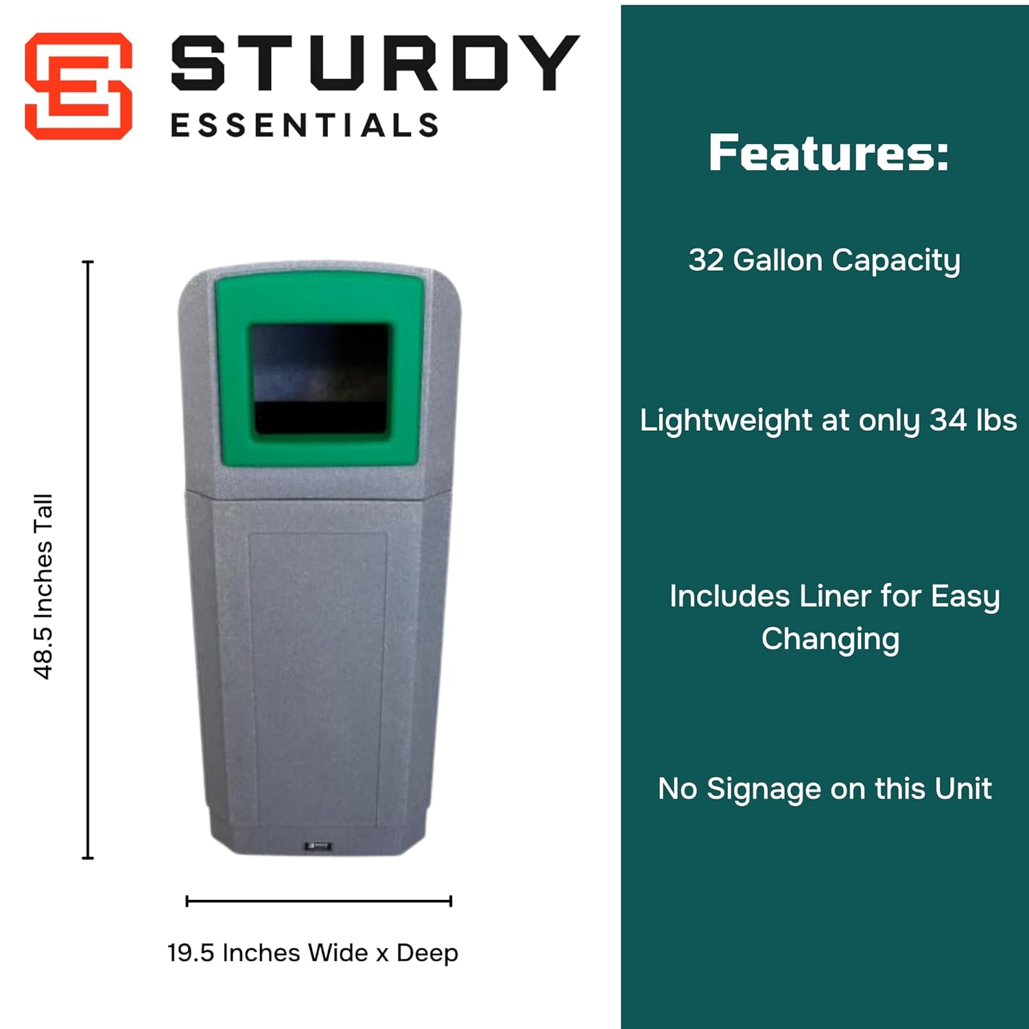 Form Series 32 Gallon Indoor Outdoor Heavy Duty Plastic Modern Commercial Trash or Recycling Bin with Covered Sloped Lid - Lightweight, Easy to Clean, Easy to Empty