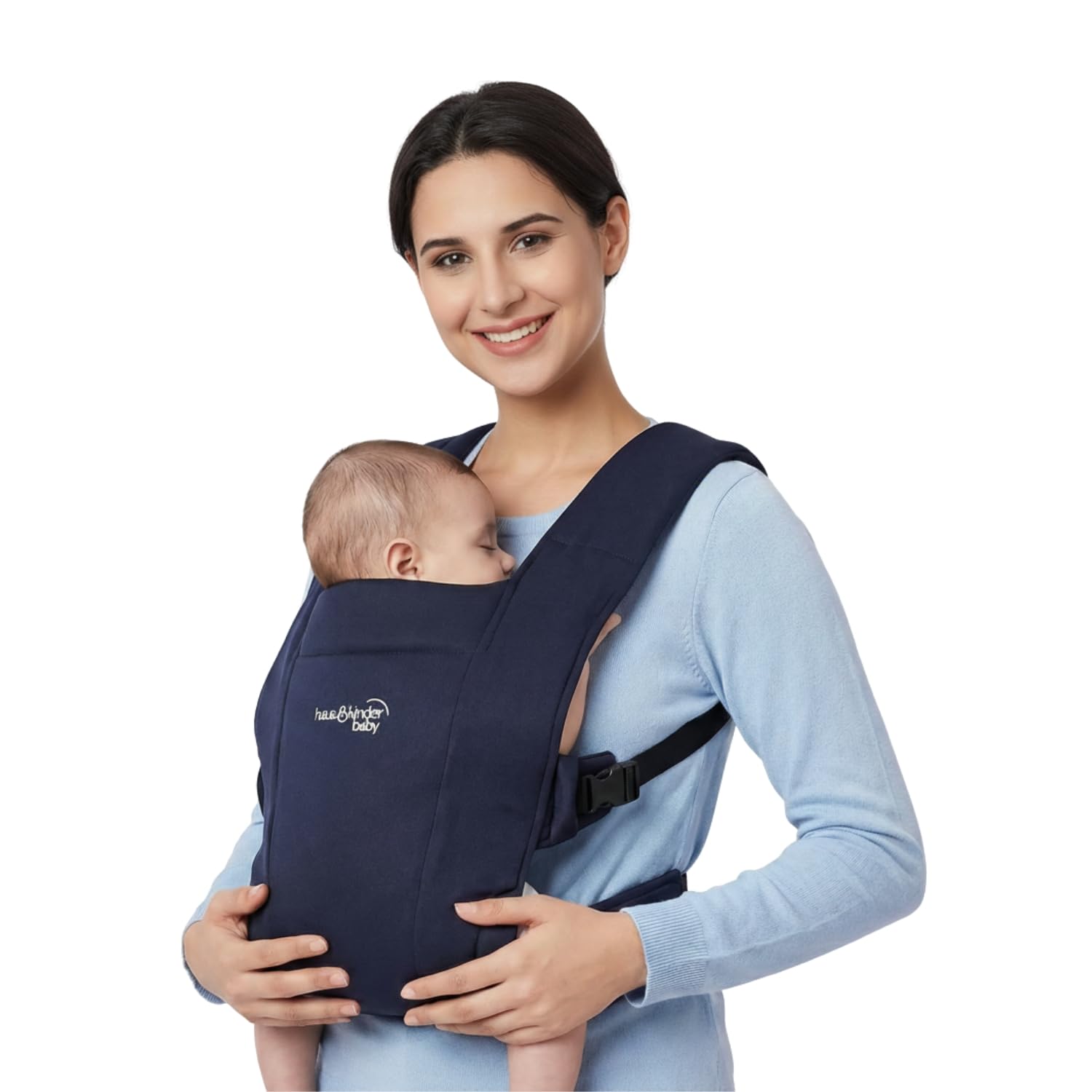 Haus Kinder Enlace Baby Carrier – Soft & Ergonomic Infant Carrier with Adjustable Straps, Hands-Free Design for Newborns (0-18M, 3.2-11.3 kg) – Breathable, Lightweight, Machine Washable (Navy)