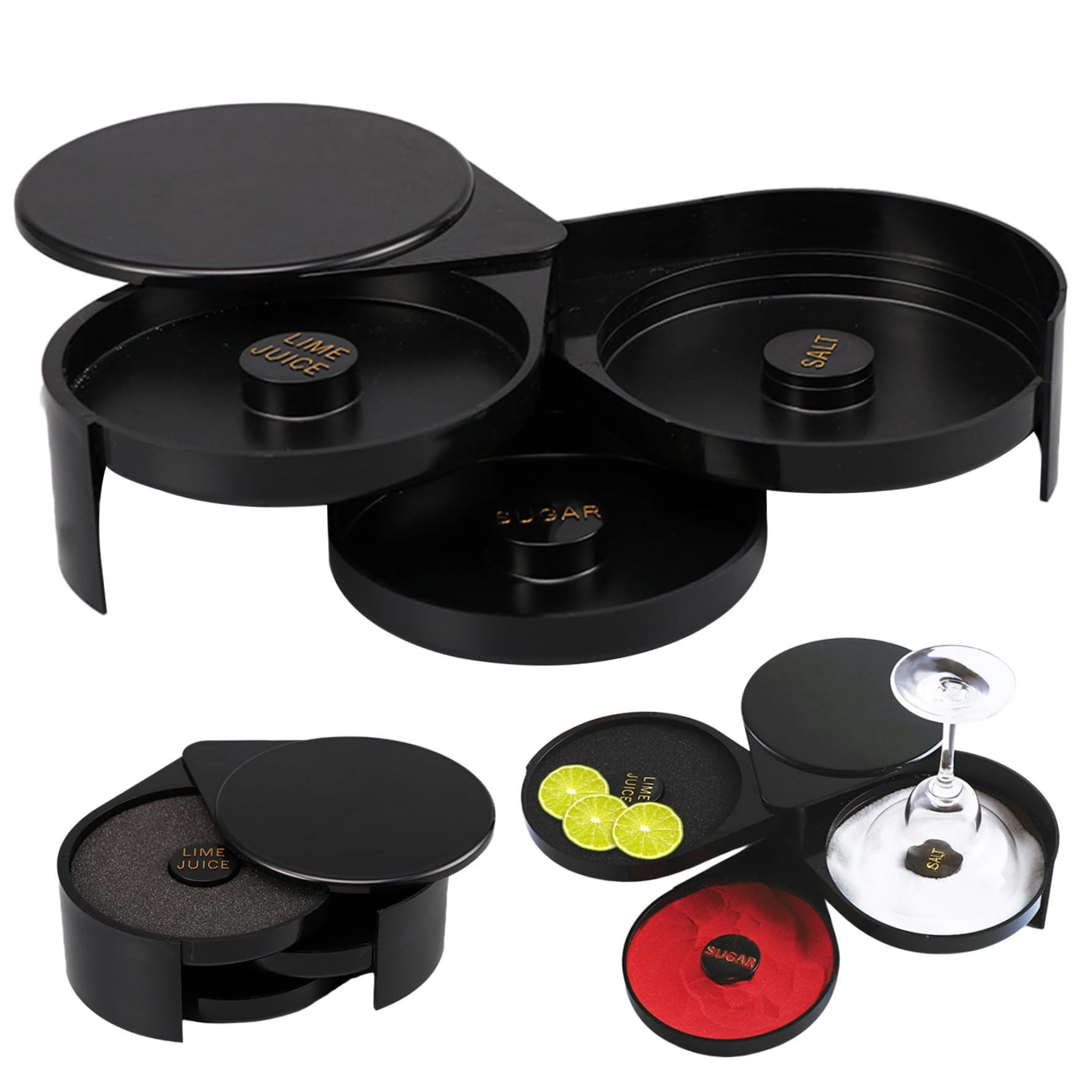 Margarita Salt Rimmer Set 3-Tier Glass Rimmer for Cocktail Salt Plastic Rimmer Dish to Hold Lime Juice, Sugar, Bar Salt for Drinks Bartender Tool BAR Accessories