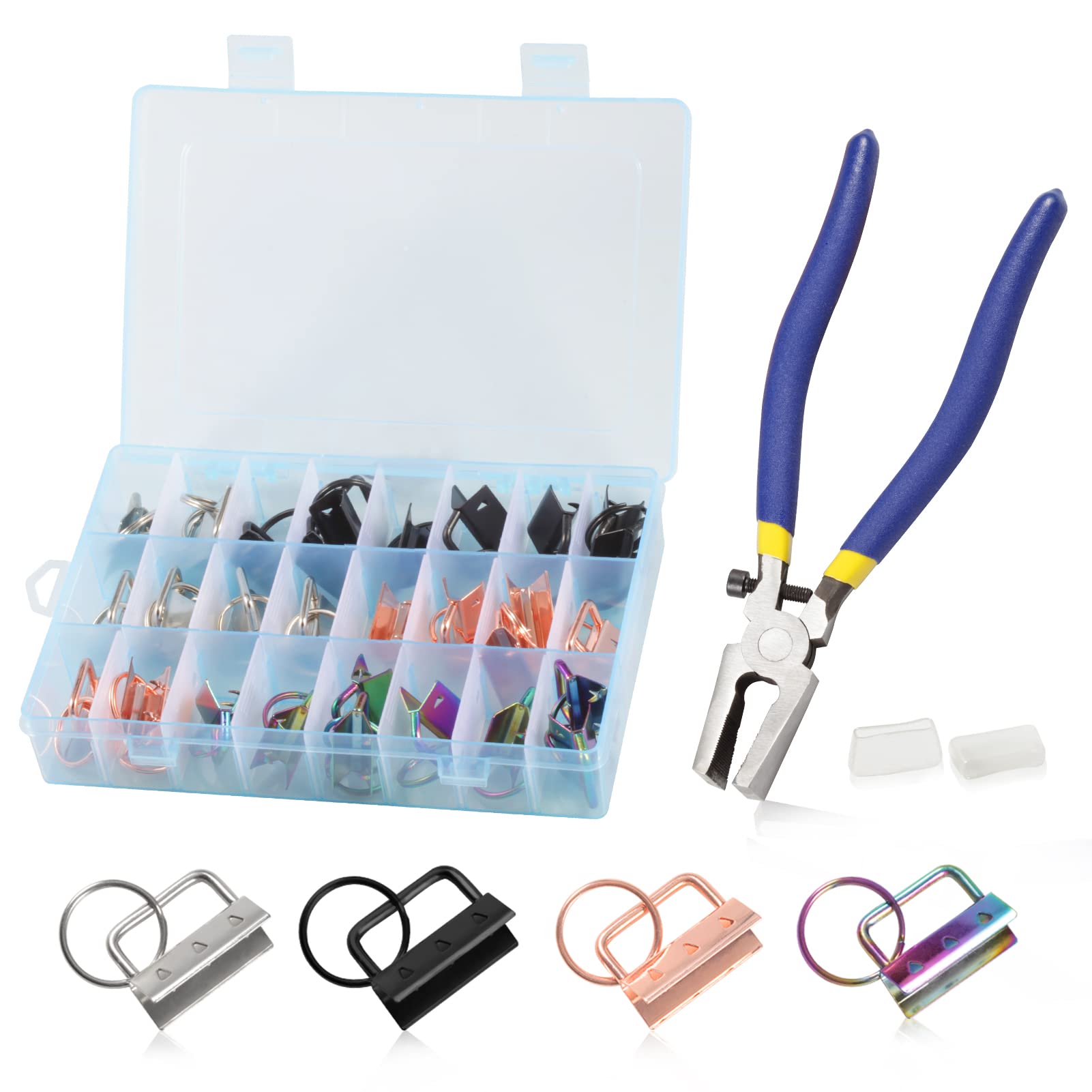 Key Fob Hardware Pliers Tool 32 Pcs Keychain Fob Hardware Kit 8 inch Key Fob Glass Running Plier with Rubber Cover