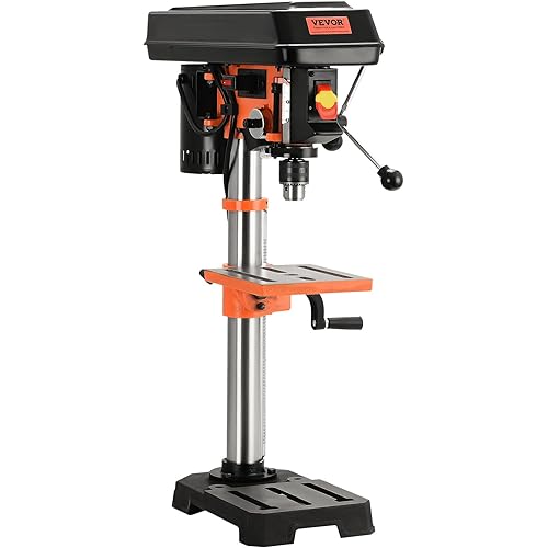 VEVOR Benchtop Drill Press, 3.2 Amp and 5-Speed Adjustable Drill Press with 10 in Swing, Cast Iron Frame, Worktable Tilts 0-45°, Ideal for Drilling Wood & Metal