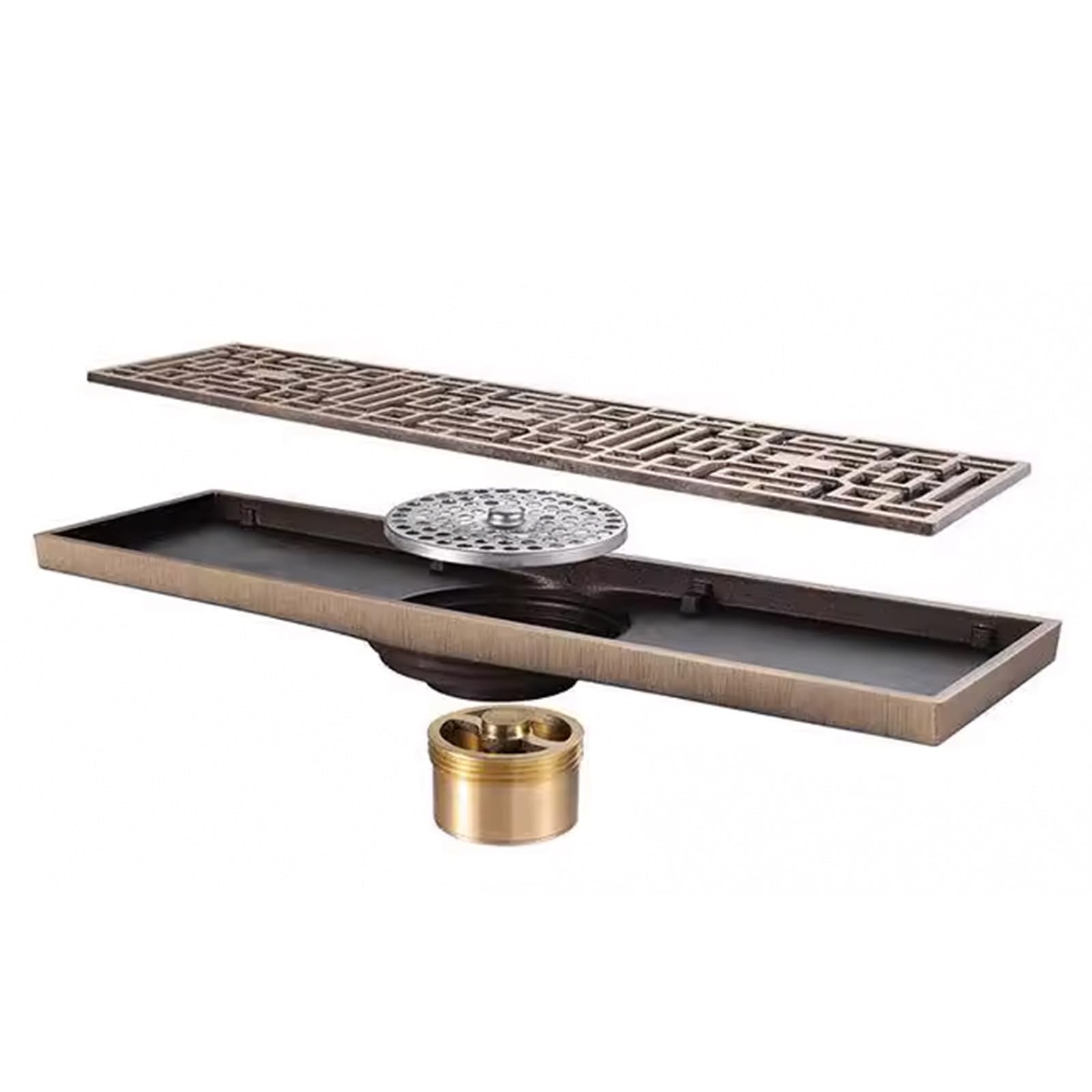 Billg Canaleta de Ducha de Sifón de Latón, Línea Corta Desagüe Ducha 30 cm, Canaleta Ducha con Dispositivo Desodorante y Filtro de Pelo, Canaleta de Desagüe para Inodoro, Baño, Cocina, Balcón