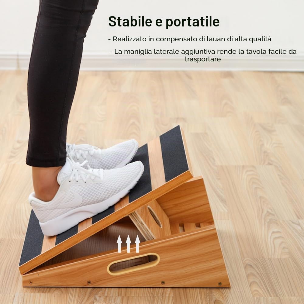 Tavola inclinata professionale in legno, inclinabile regolabile e barella per polpacci, bordo elasticizzato, design extra con manico laterale per la portabilità, 40,6 x 31,8 cm, 5 posizioni