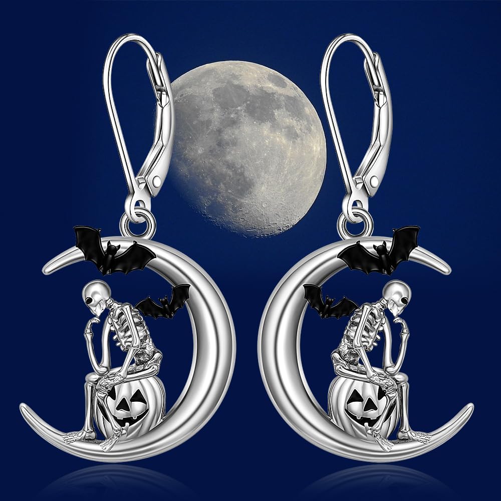 Halloween Skeleton Earrings for Women Pumpkin Bat Skeleton Skull Earrings Sterling Silver Spooky Horror Scary Earring Gothic Jewelry Holiday Christmas Gifts - Image 9