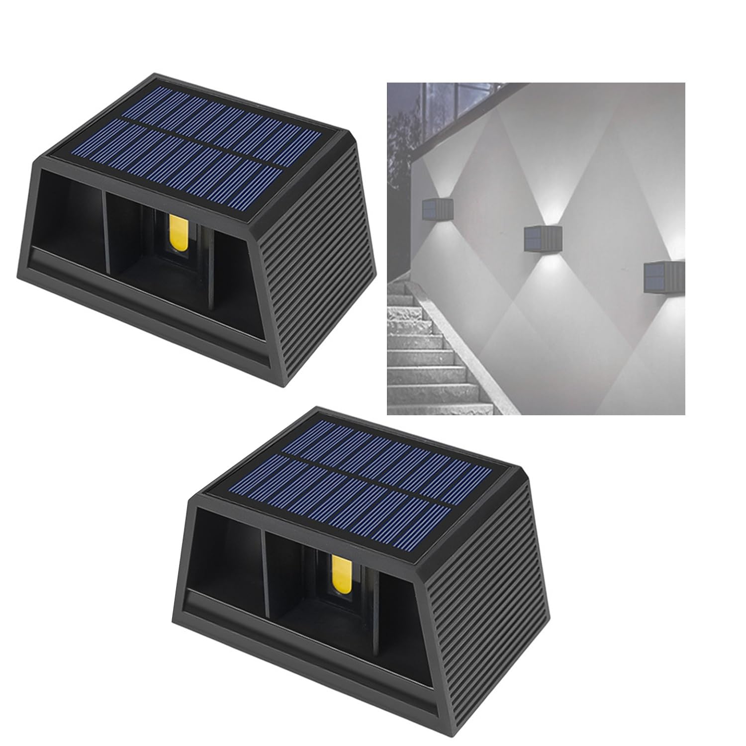 2 szt. zewnętrzne oświetlenie ścienne LED, solarne oświetlenie garażowe 3000/6000 K, regulowana wiązka światła u dołu, wodoodporna lampa solarna LED IP65 10 W, do ściany ogrodowej i ogrodzenia (6000 K