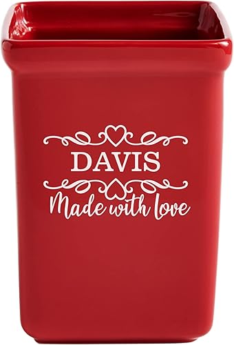 Let's Make Memories Personalizado Hecho Con Amor Soporte De Utensilios De Gres - Utensilios De Cocina - Para Ella - Rojo