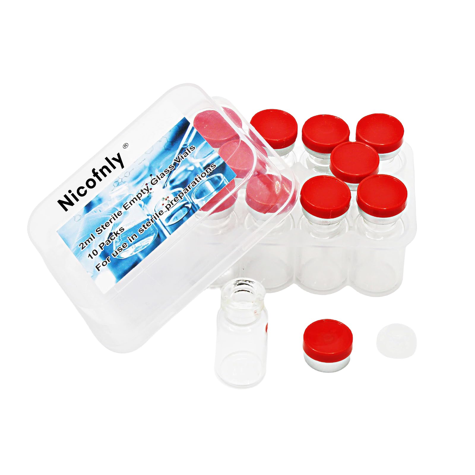 2ml sterile Ampullen - 2ml sterile leere Phiole mit selbstheilender Injektionsanschluss und Klappdeckel, steril, 10 Packungen