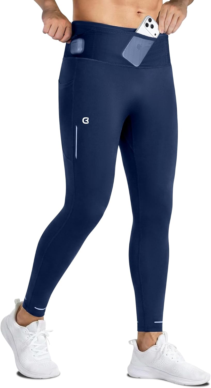 Men's Running Tights with 6 Pockets Compression Winter Running Pants for Men Reflective Thermal Leggings for Jogging - Image 6