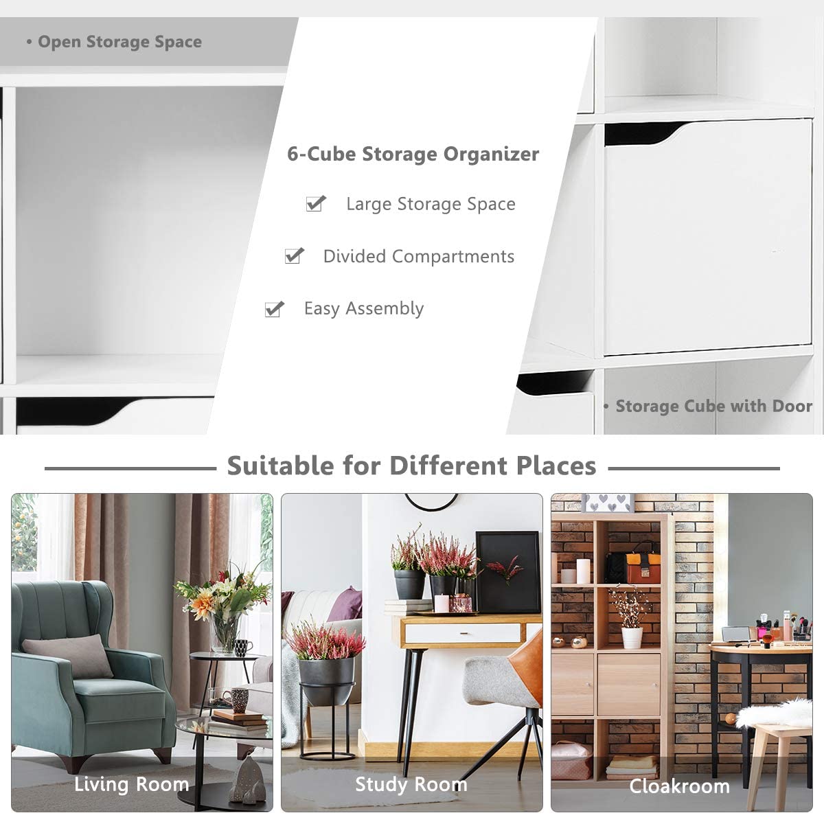 Dortala Corner Storage Cabinet With 6 Cubes & 3 Shelves - Includes 3 Colored Baskets, For Living Room & Playroom