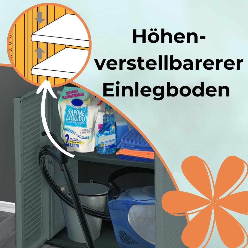 GarPet Gartenschrank 3-türig Wetterfest Outdoor Schrank Kunststoff Mehrzweckschrank Aufbewahrungsschrank Allzweckschrank Balkonschrank Haushaltsschrank Terrassenschrank Halbhoch