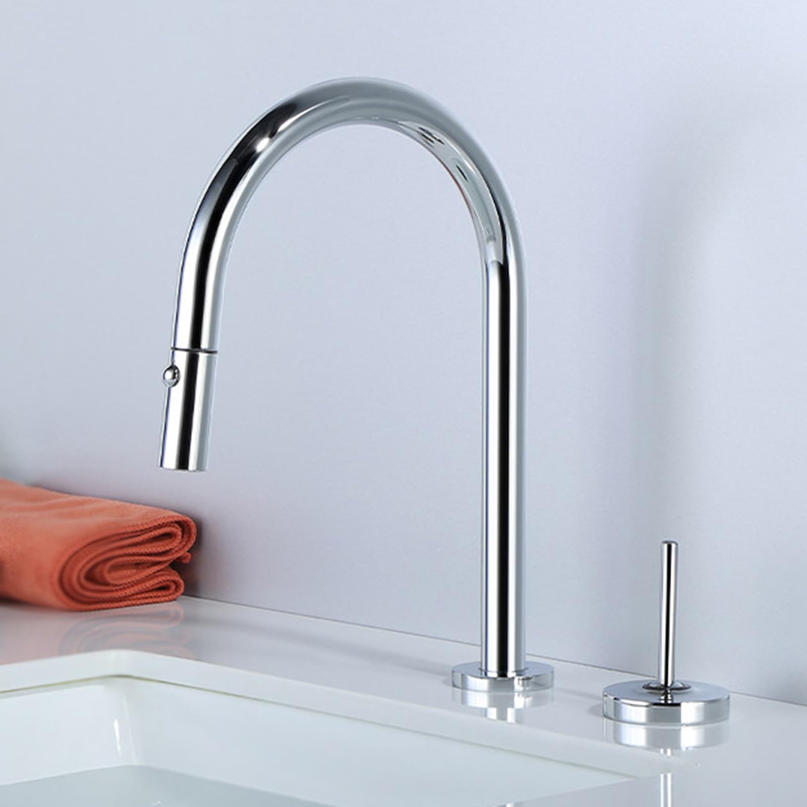 Rubinetto da Bagno Rubinetto per Lavabo da Bagno con Doccetta Estraibile A 2 Funzioni Acqua Calda E Fredda In Ottone Miscelatore A Due Fori per Lavabo Cromato