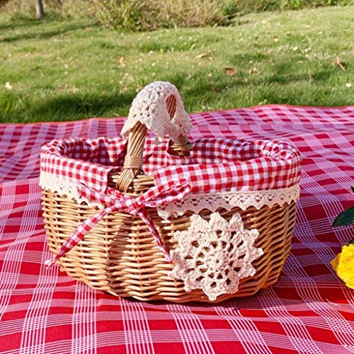 Cesta de picnic de mimbre con mango de mimbre Cesta de picnic Hand Woven Fruit Storage Cesta de almacenamiento Use la decoración de la boda de la boda alineada y e Willow Herfermper Suministros para l