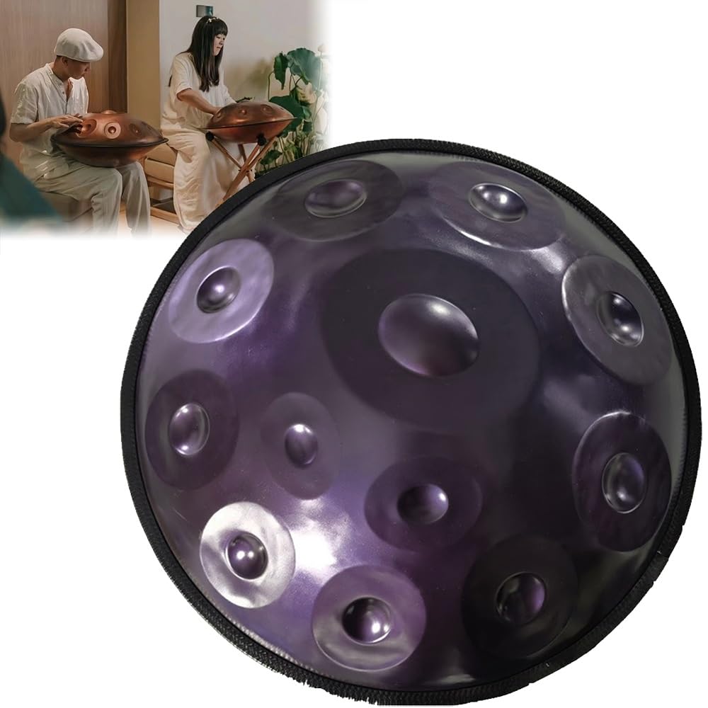 ILOOXI Tamburo Handpan In Re Minore Tamburo A Mano In Acciaio, Tamburo Etereo 9 Note/ 10 Note/ 12 Note, Tamburo Armonico ​432HZ/ 440HZ, 22 Pollici (Color : Purple-432hz, Size : 10 Notes)