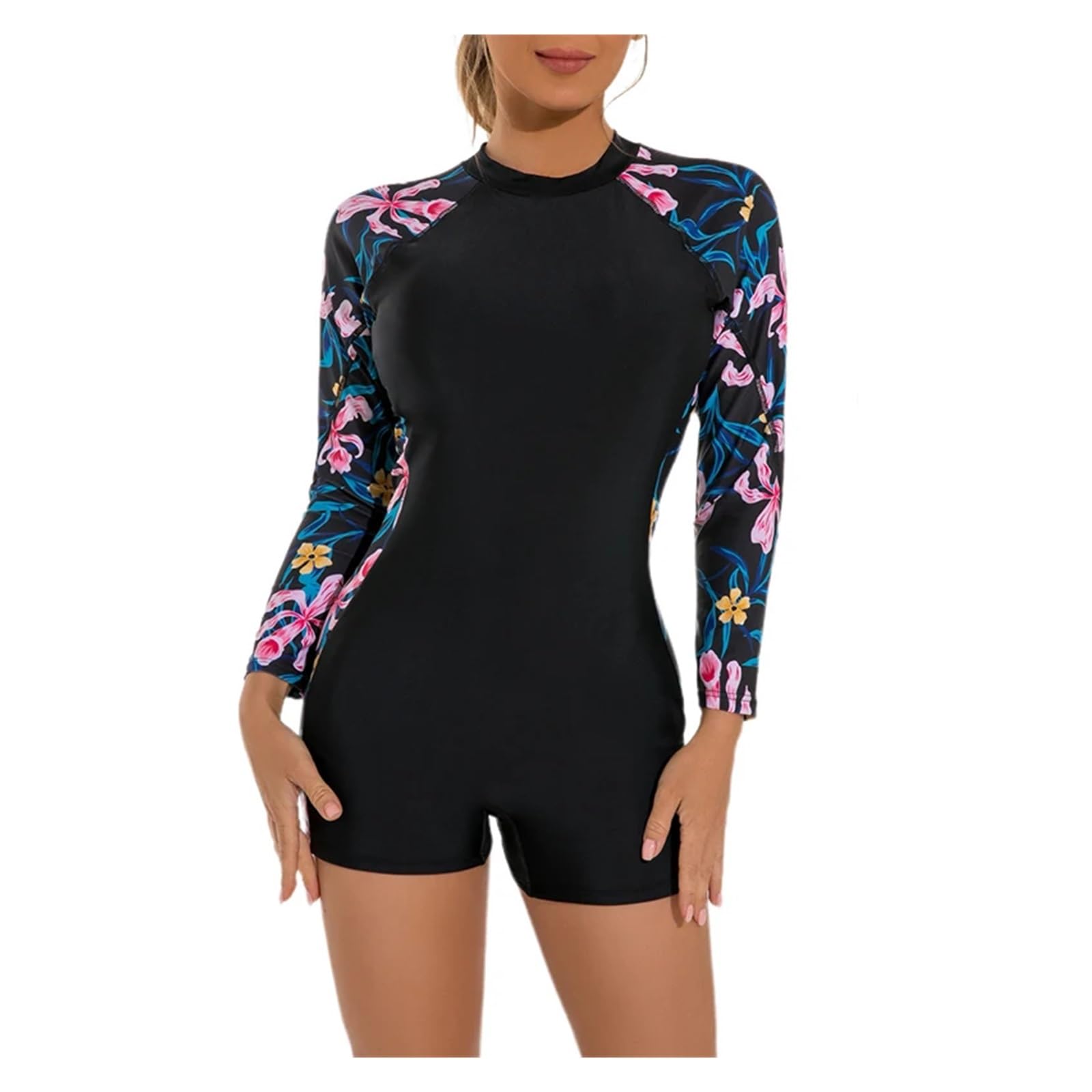 Maillot de bain anti-UV pour femme avec protection solaire et manches longues à fleurs L - 6