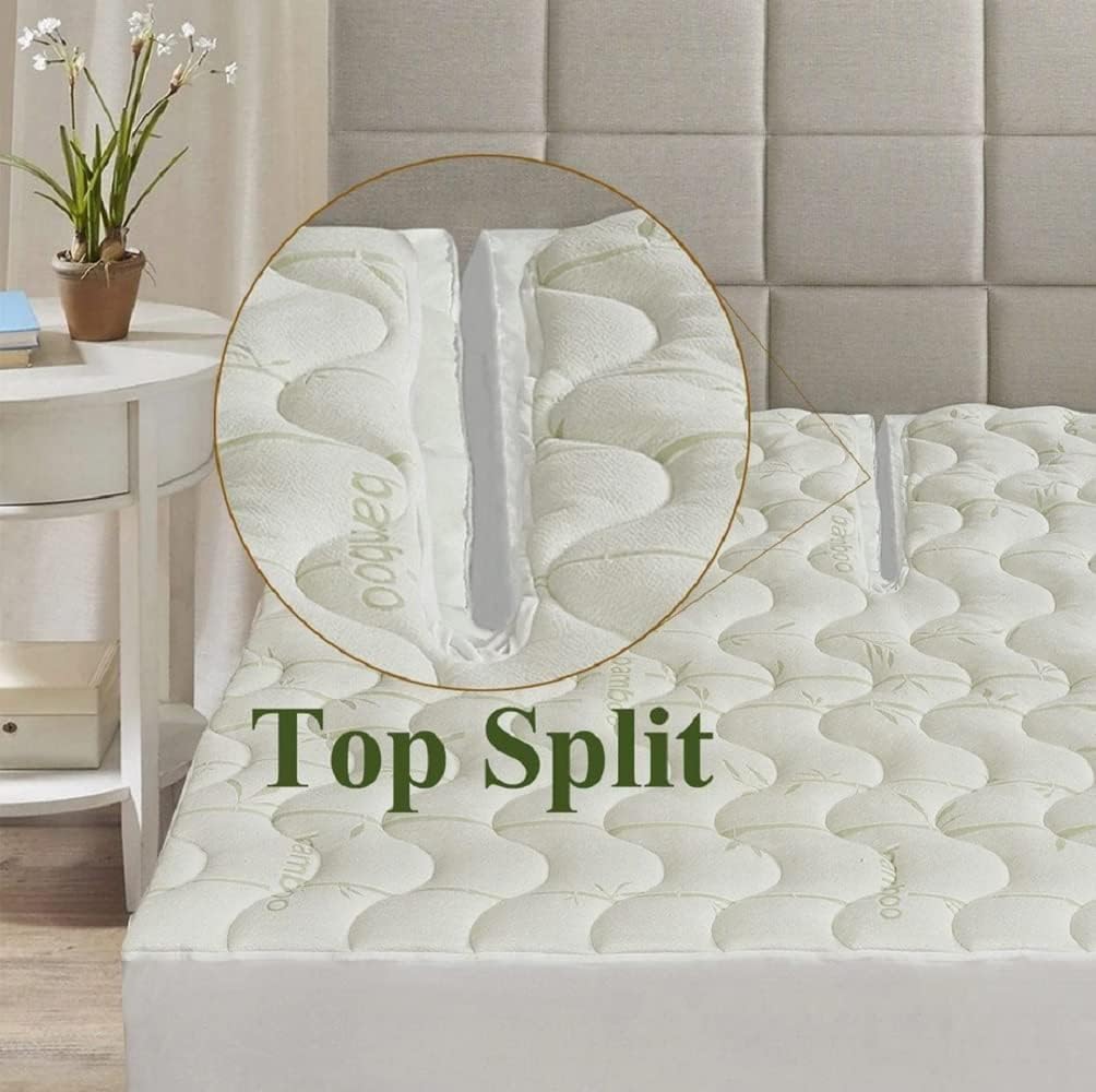 Top Split California King (Flex Head) Waterproof Rayon from Bamboo Jacquard Mattress Pad for Half Split Calking Beds
