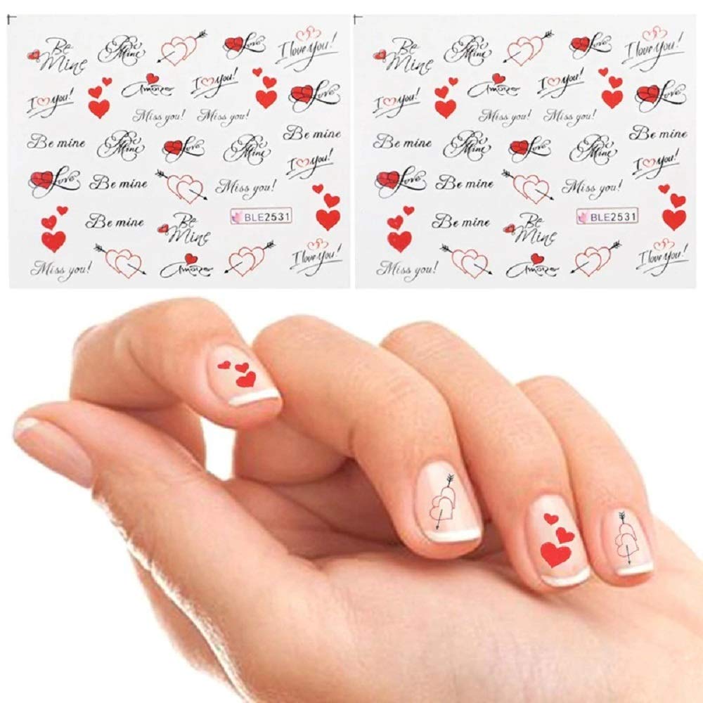 Amazon.com: 3 Sheets New and Pretty Letter Miss You Printing Love Heart for  Nails Tips Decor of Water Transfer Decals Nail Art Stickers : Beauty &  Personal Care