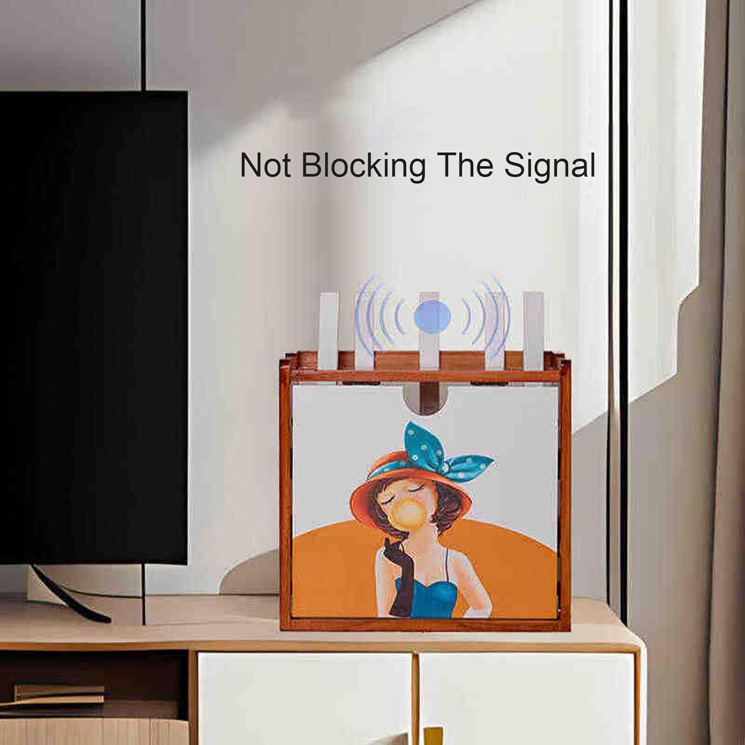 Desktop WiFi Router Organizer Box Solid Wood Carving 3 Layer Router Shelf Router Cover Dec