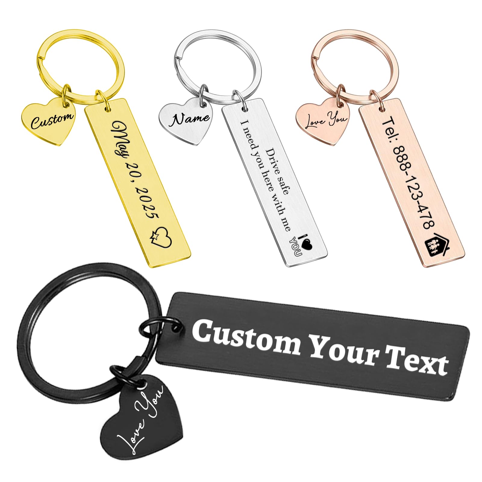 Fkf Unisex Keychain- Rectangle Personalised Keyring Engraved Text Keychain Customized Name Key Ring For Grandparents,Couples,Mum,Dad,Personalised Gift For Christmas,Birthday (Keychain- Rectangle)