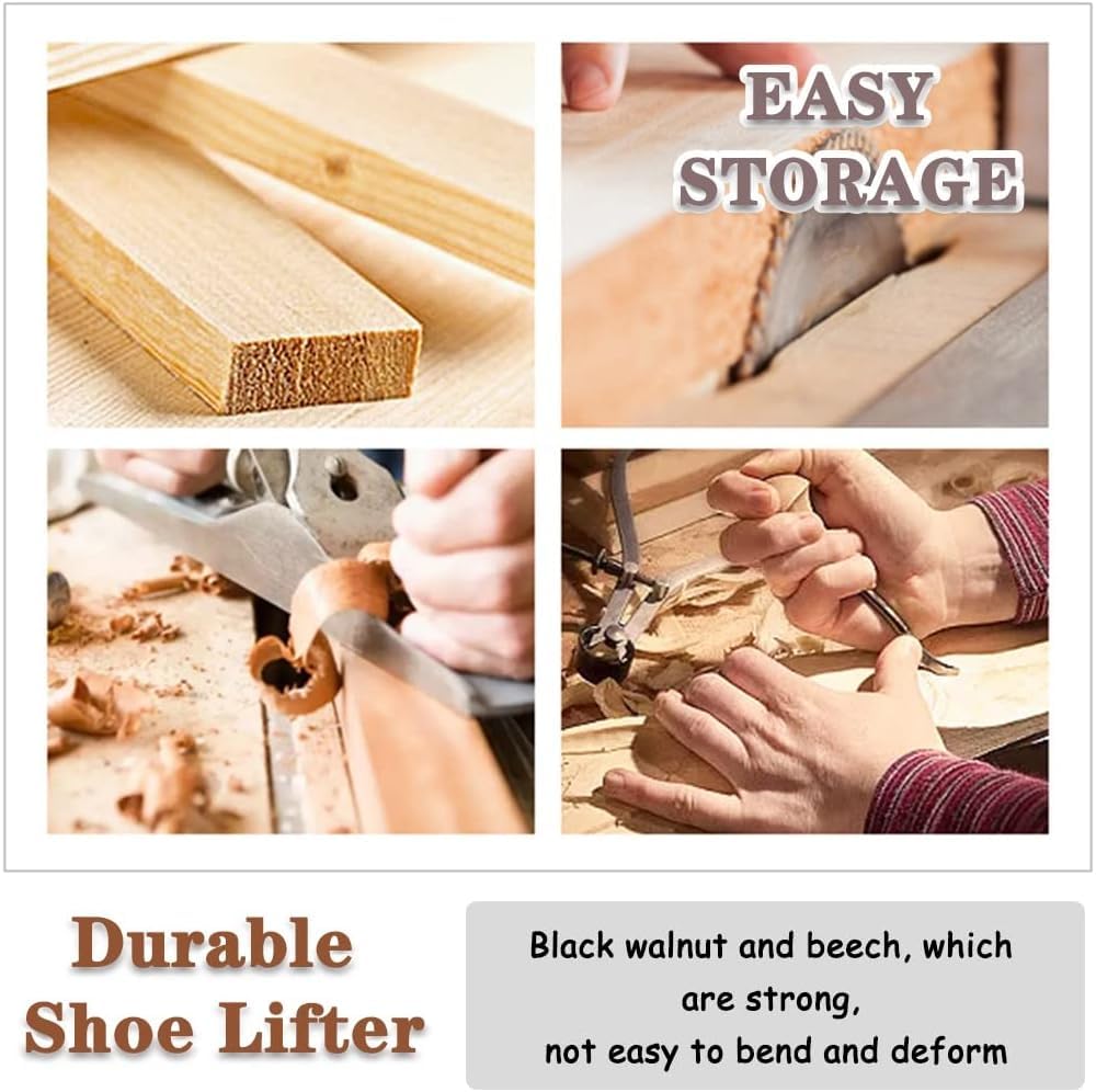 Łapka do butów, Łyżka do butów dla kobiet Buty Drewniany pomocnik krótkich podróżnych, wygodna łyżka ze smyczą, ergonomiczny podnośnik domowych, 2 kolory | Brown Color