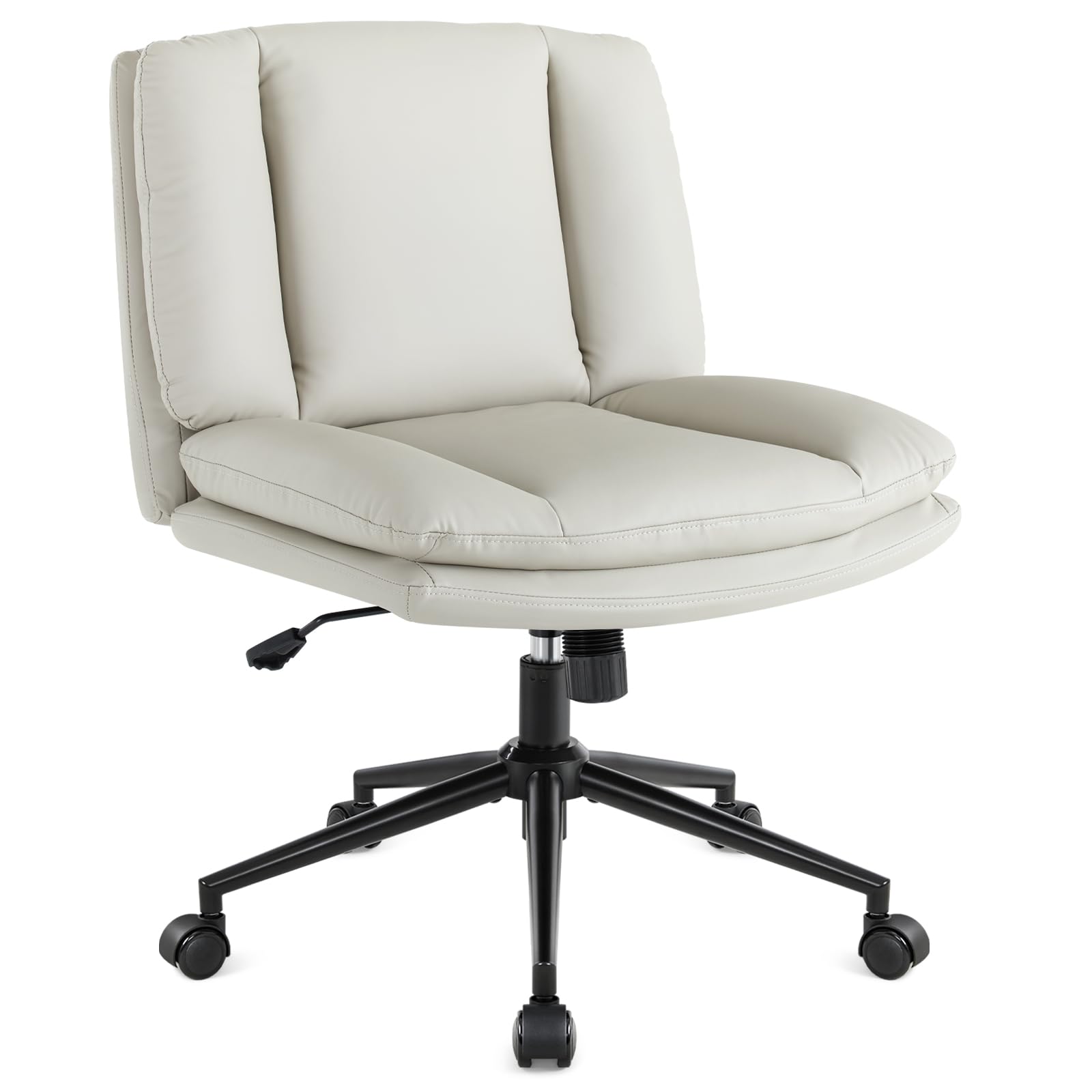 IWMH Silla de Escritorio sin Brazos con Ruedas, Tejido Técnico Patas Cruzadas Asiento Ancho Tapicería Acolchada con Doble Tapicería Ergonómica Ajustable, Impermeable, Resistente a Las Manchas