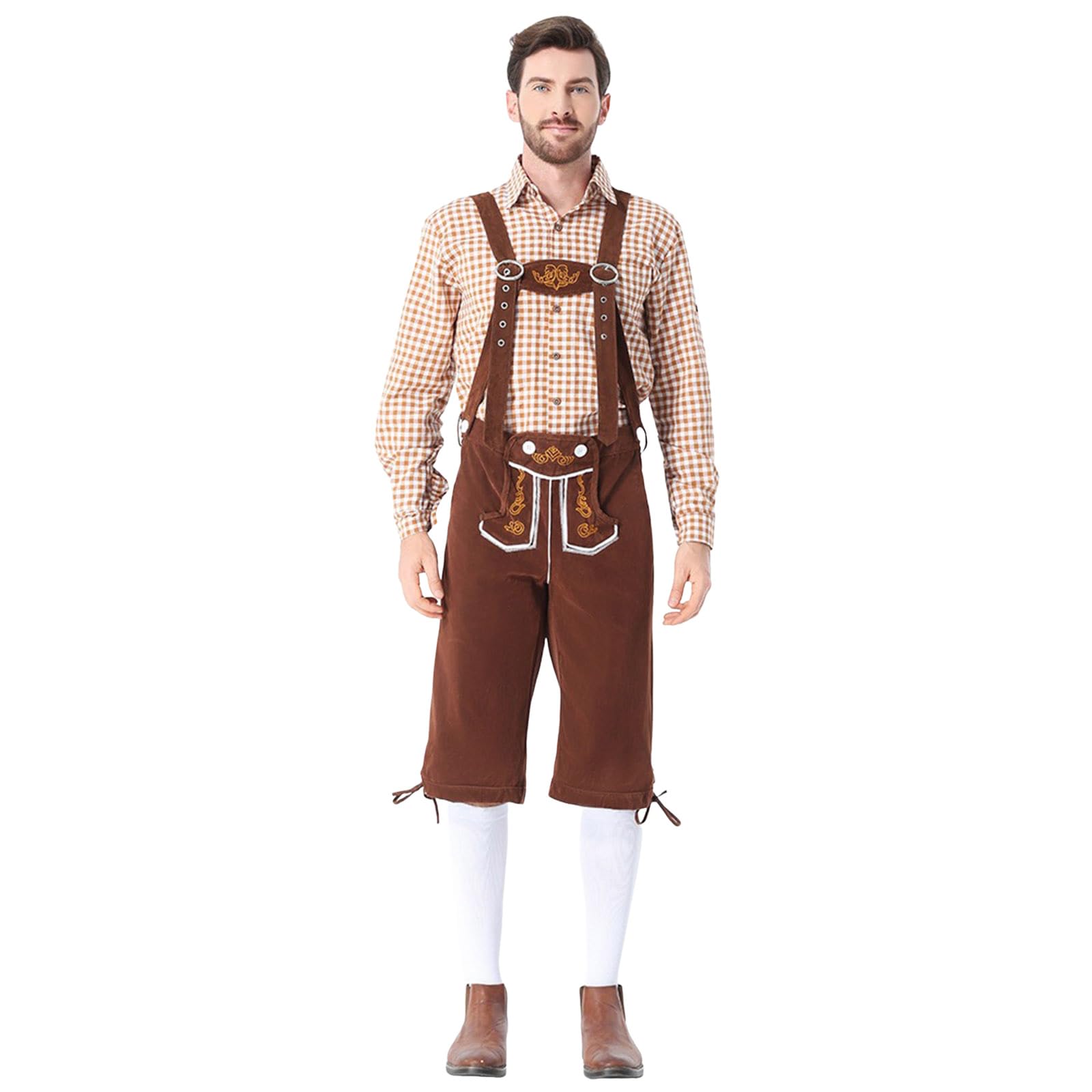 Oktoberfest Set Completo Da Uomo, Set Composto da Camicia a Quadri e Pantaloni Salopette con Bretelle, Oktoberfest Costume Uomo, Costume Tirolese Uomini, Per Carnevale, Cosplay, Feste Della Birra