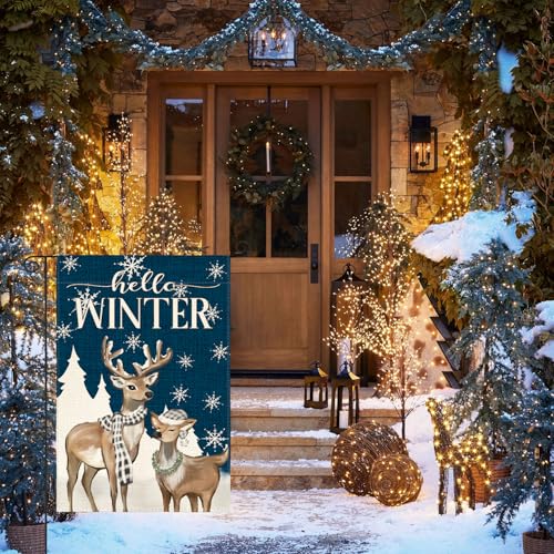 Drapeau de jardin extérieur bleu 30x45 décoratif hiver rustique