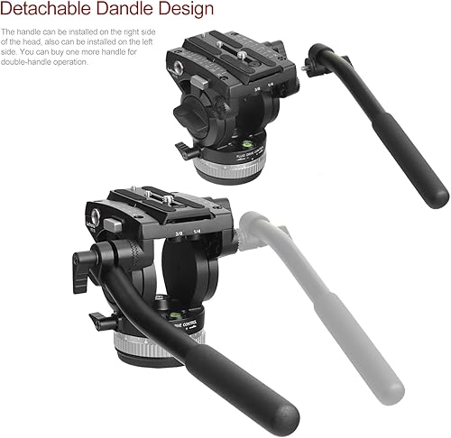 Miniatura 6 de Cabeza fluida de 2.953 in Base de trípode con mango Placa de liberación rápida resistente para cabezal de video Manfrotto, carga de hasta 33 libras,