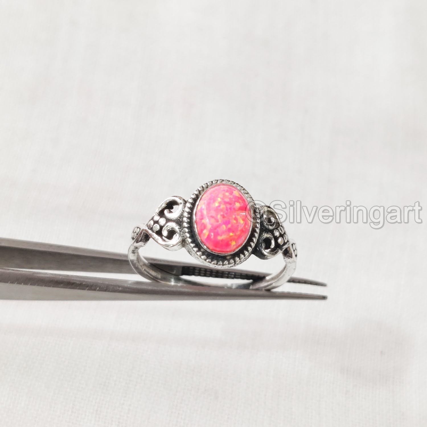 Natural Pink Opal Ring, Pink Opal Gemstone Ring, Tiny Bohemian Ring, 925 Sterling Silver, Designer Womens Ring, Christmas, Thanksgiving, Handmade, Statement Jewelry, Natural Pink Opal