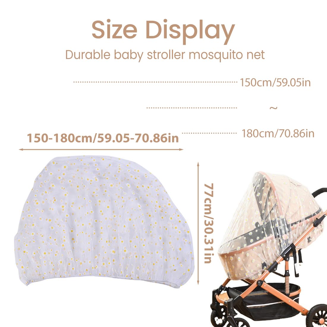 Tomedeks Anti-Mosquito net for Baby Stroller White Chrysanthemum Model 150-360cm,Baby Pram Net Portable Daisy Print Stroller Netting Cover Perfect Bug Net for Strollers,Bassinets. Mosquito Net - Image 2