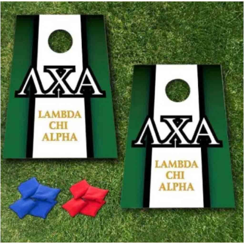 VictoryStore Cornhole Games - Lambda Chi Alpha Cornhole Bag Toss Game - Vertical Stripe - 8 Bags Included