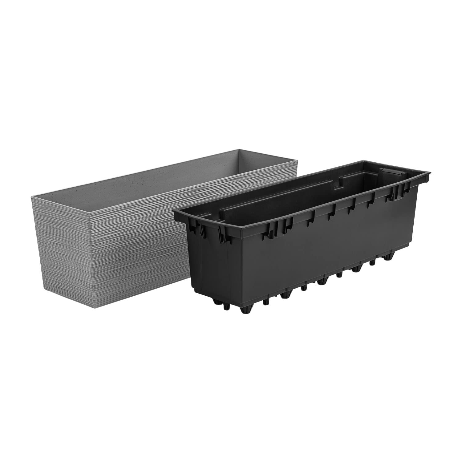 PAFEN 3X Blumenkasten Blumentopf – 18,5 x 19,5 x 58 cm - Pflanzkübel Pflanztopf inspiriert Natur: Kiefernnadeln Balkonkästen mit Einsatz, Grau