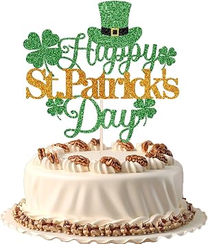 Happy St Patricks Day Birthday Cake Topper-Shamrock Irish Lucky St Patricks Day Four Leaf Clover Themed Cake Decorations Happy St Patricks Day