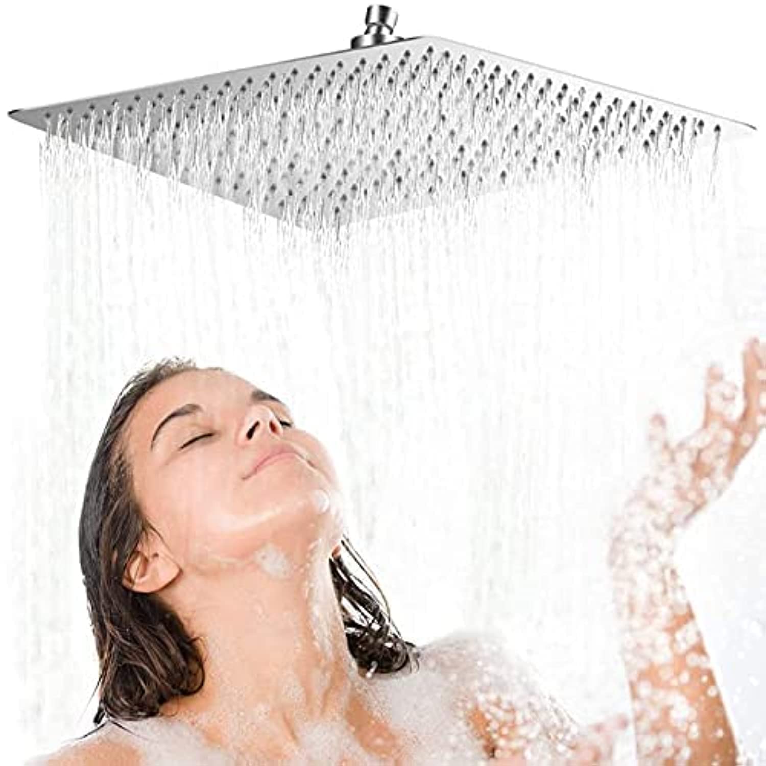 MOLORHigh Pressure Fixed Mounting Rain Shower Head, Square Rain Shower Head,304 Stainless Steel Spray Shower with Silicone Nozzle and Powerful Spray Performance… (16 * 16inch)