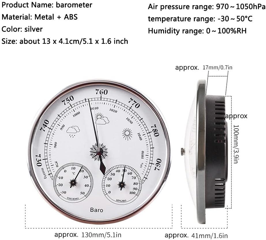 Barometer,Thermometer,Hygrometer,barometers for The Home,barometers Weather Instruments,3 in 1 Outdoor barometers for The Garden Barometer (Color : Gold)