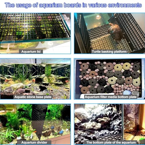 Image of VAYINATO Black Plastic Divider Panel Separator Grid Isolation Board and Aquarium Fish Tank Glass Clossing Top Lid Cover Support Clip Clamp (3 Egg Crate / 6 Acrylic Clear Clips Holder, 6mm)