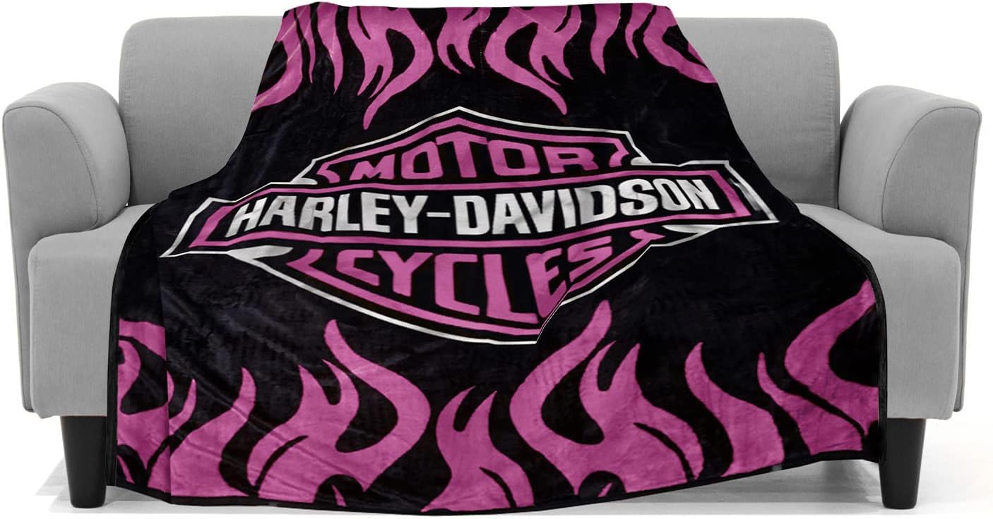 Ultra Soft Full/Queen Throw Blanket, Reversible Flannel, Cozy and Plush- All Season Lightweight Decorative Blanket, Harley Davidson - Pink