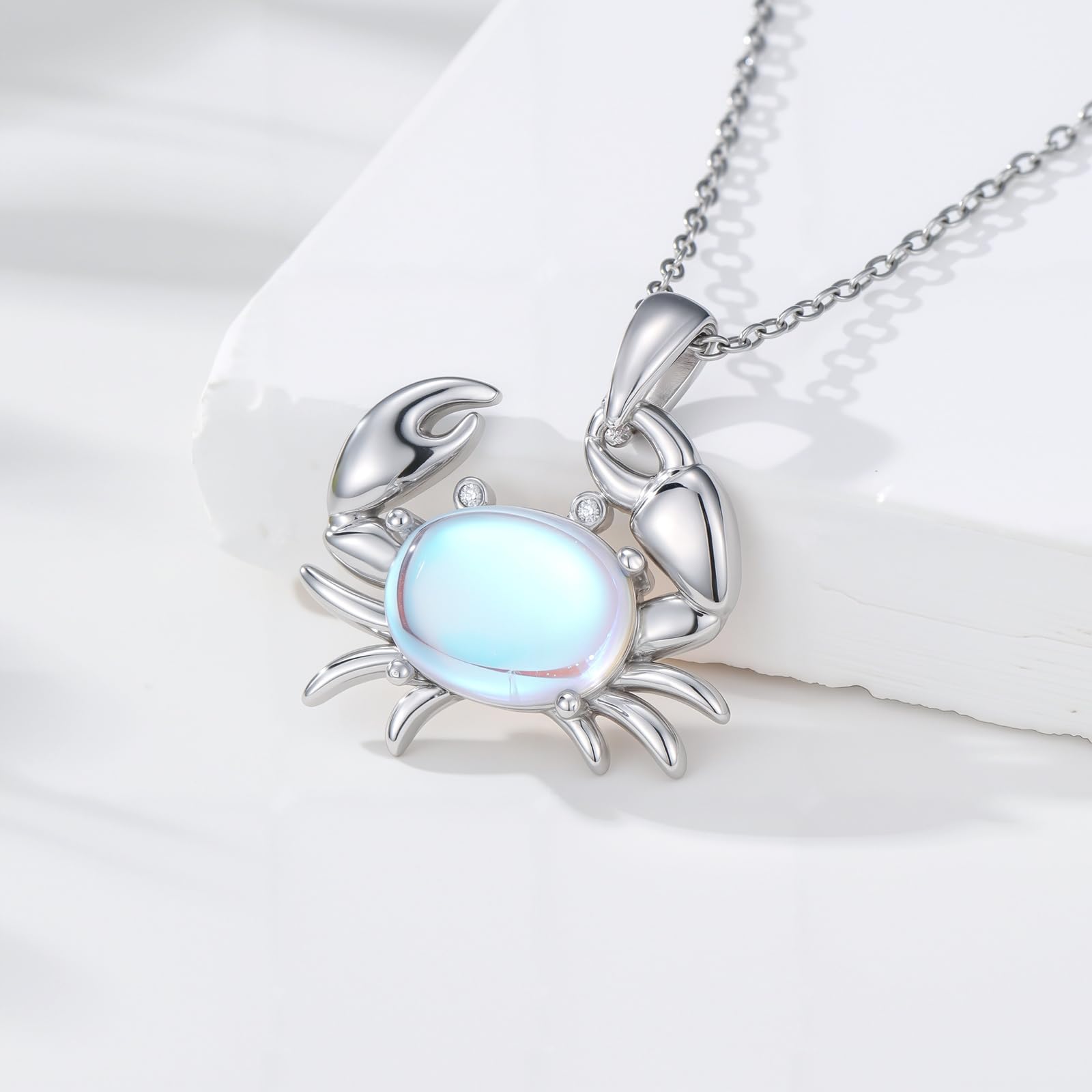 Mondstein Krabben Halskette für Damen aus 925 Sterling-Silber Meer Anhänger Damen Schmuck Geschenkideen