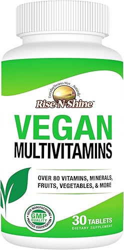 Rise-N-Shine Multivitaminas veganas completas diarias multivitaminas y multiminerales para hombres y mujeres con más de 80 vitaminas, minerales,