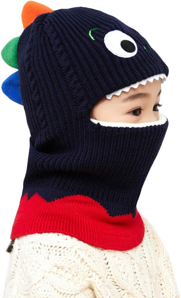 Kids Boys Girls Dinosaur Winter Knit Hat Baby Toddler Thick Scarf Earflap Hood Scarves Skull Caps