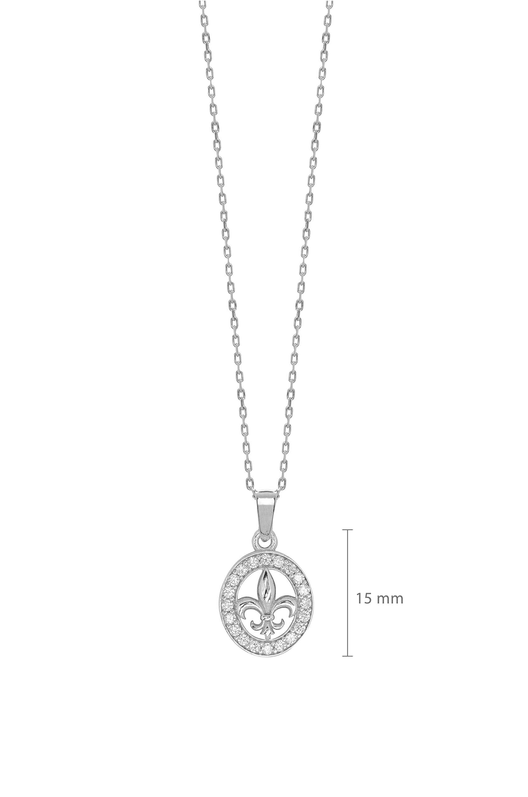 Colgante ovalado de Plata de Ley 925 y Circonitas Blancas - Flor de Lis (11 mm)