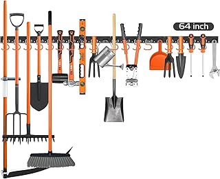 HORUSDY 64 Inch Adjustable Garden Storage System, Wall Mount Garage Tool Organizer, Tool Hangers for Mop and Broom Holder ...